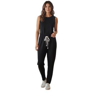 You & Me Black Sleeveless Jumpsuit w/ Elastic Waistband, Keyhole Button Closure